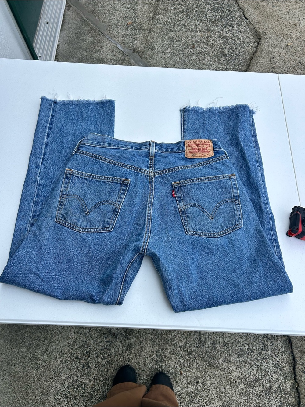 Vintage late 90s button fly 501’s Levi's Men's Medium Blue Straight-Leg Jeans